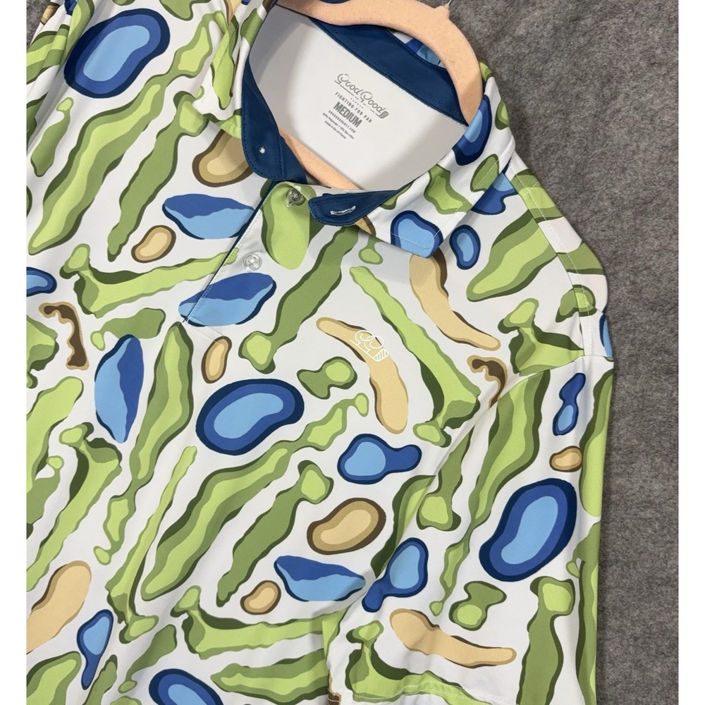 Good Good Golf Polo Mens Sz M Green Blue Geometric Stretch Active Performance
